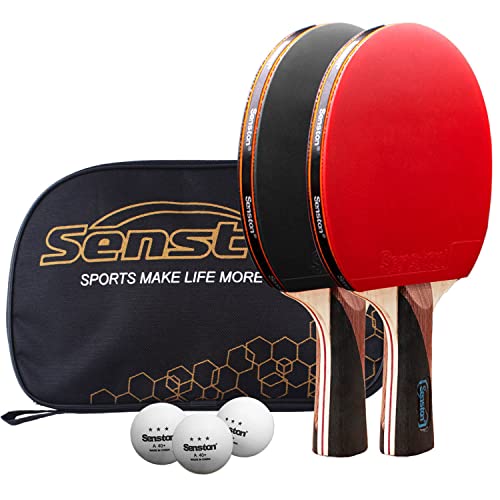 Senston Tischtennisschläger-Set mit Tragetasche 2 Spieler Ping-Pong-Spiel Pro Tischtennis-Paddel mit 3 Stern-Ping-Pong-Bällen 